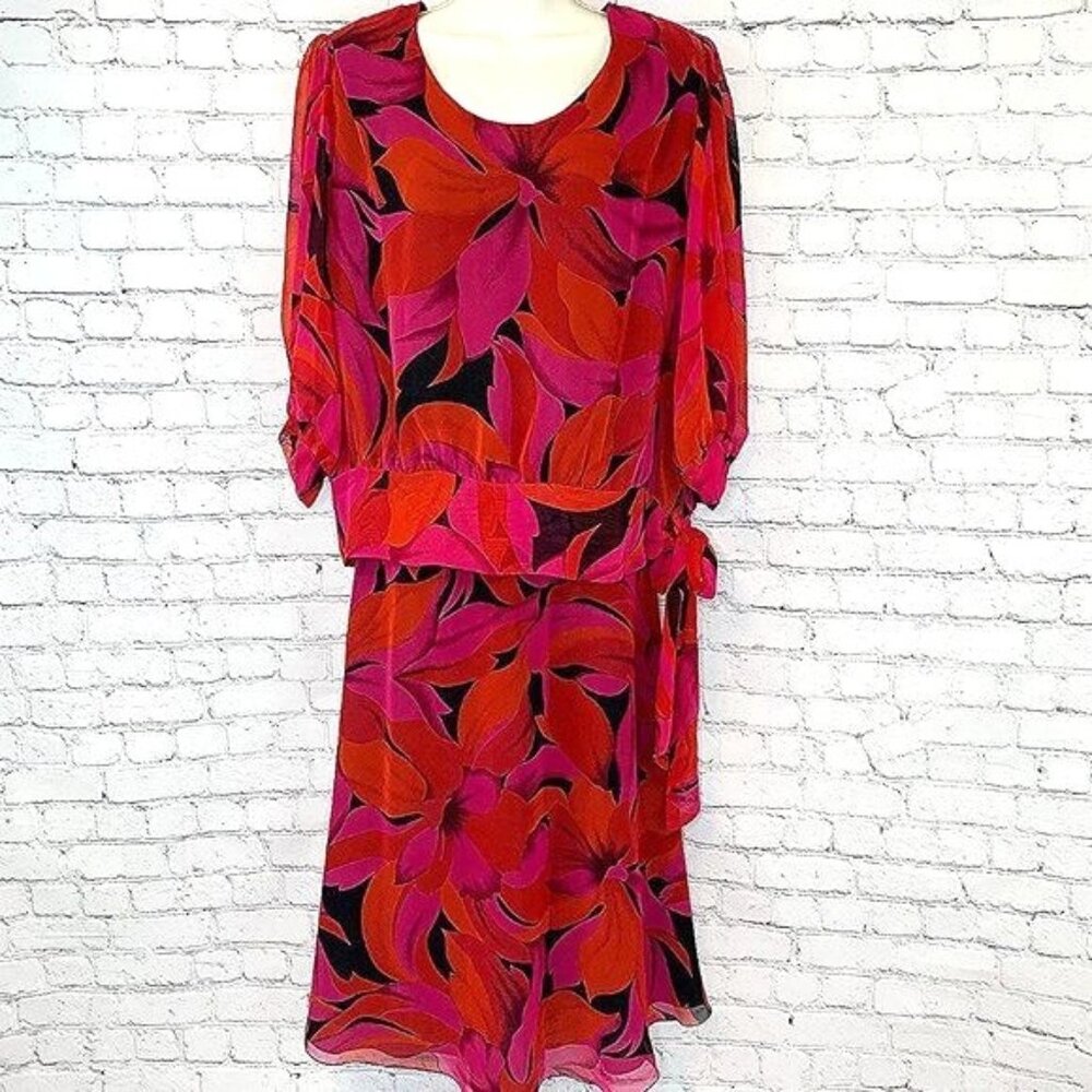 SPECTACULAR 80S VINTAGE SECRETARY SIASIA BLOUSE MIDI SKIRT SET - USA MADE - MEDI - Picture 2 of 4